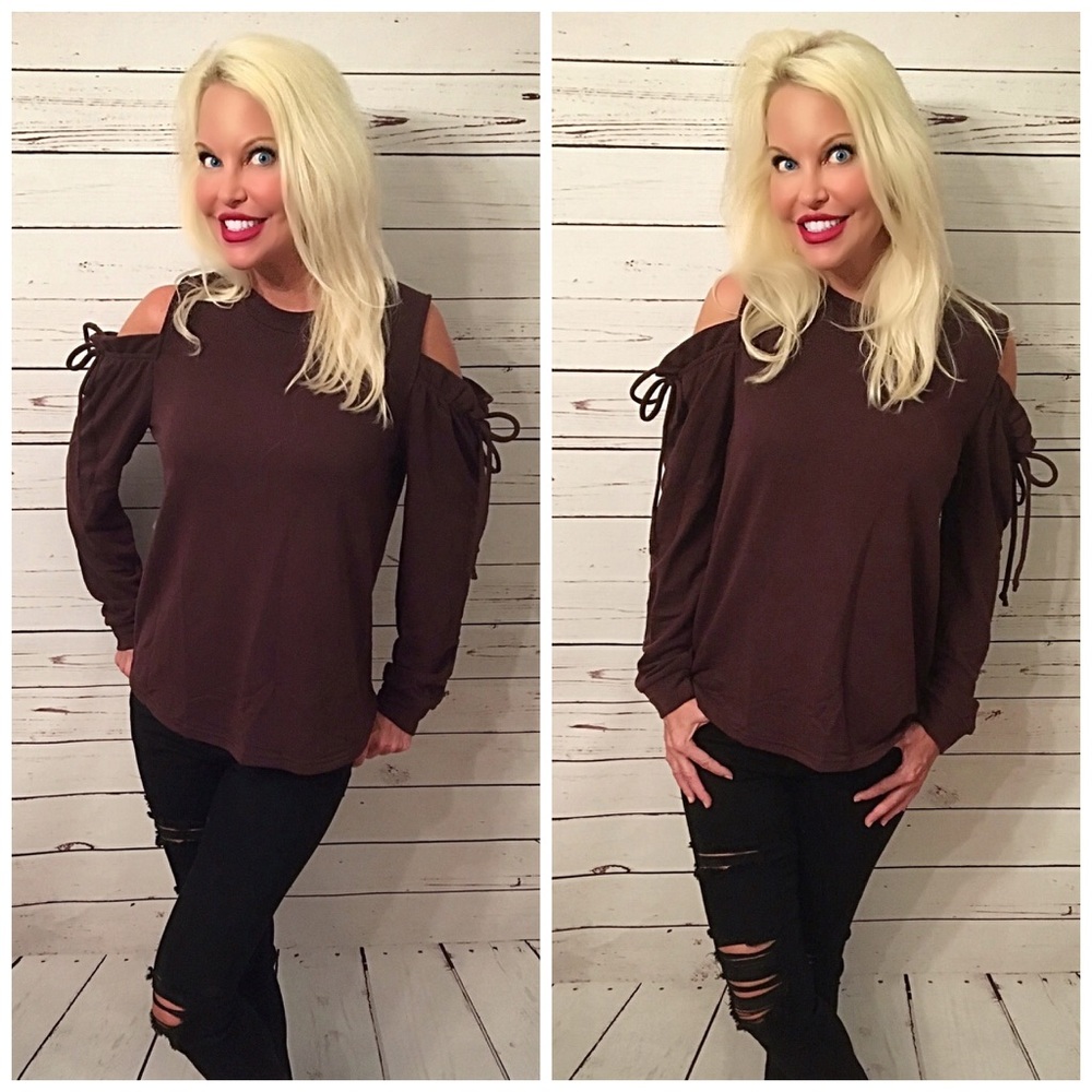 LAST One!! Plum cold shoulder ruffle sweatshirt - Picture 3 of 5