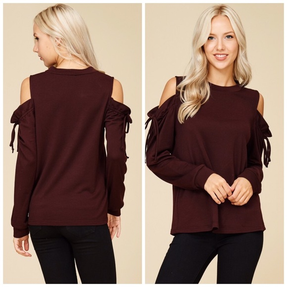 LAST One!! Plum cold shoulder ruffle sweatshirt - Picture 5 of 5