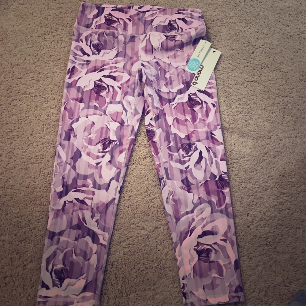 Purple floral exercise yoga pants
