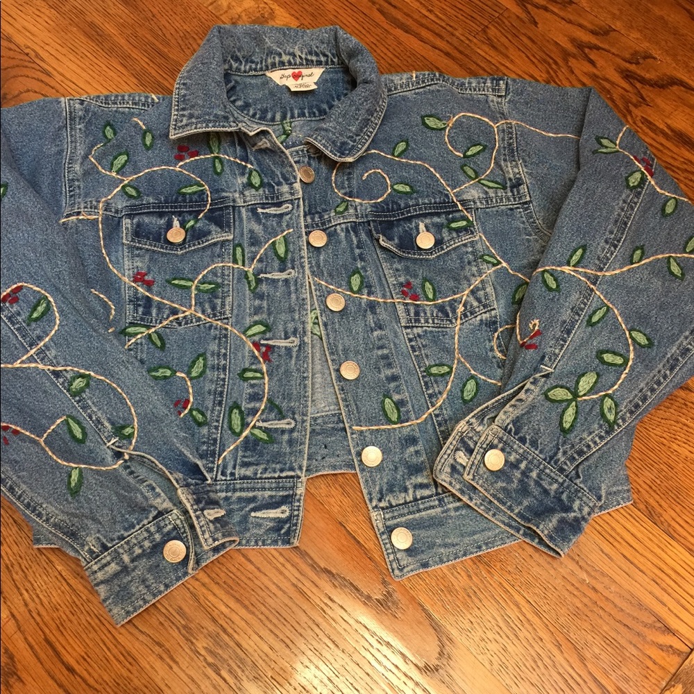 Gap denim vine & leaves embroidered jacket