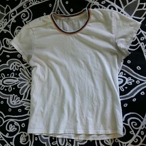 Rainbow trimmed white t shirt