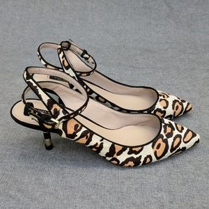 Zara Calf Hair Leopard Print Kitten Heels