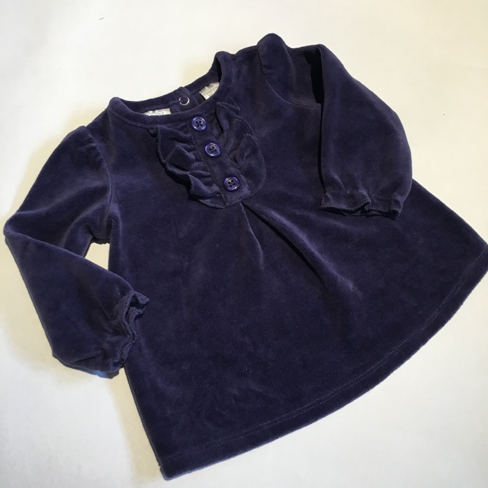 Blue velour baby top with ruffles