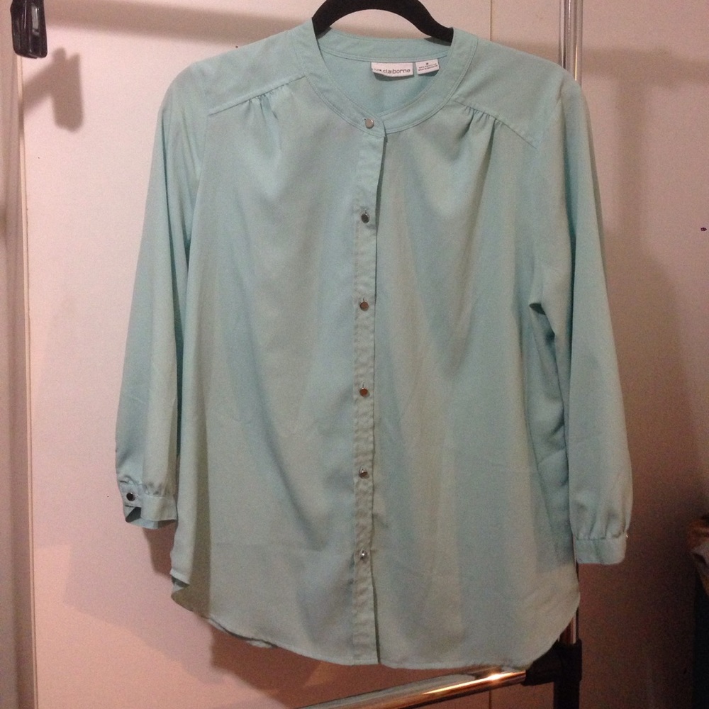 Button front blouse - light turquoise