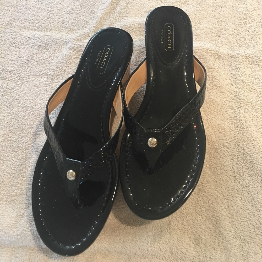 Coach patent flip flops