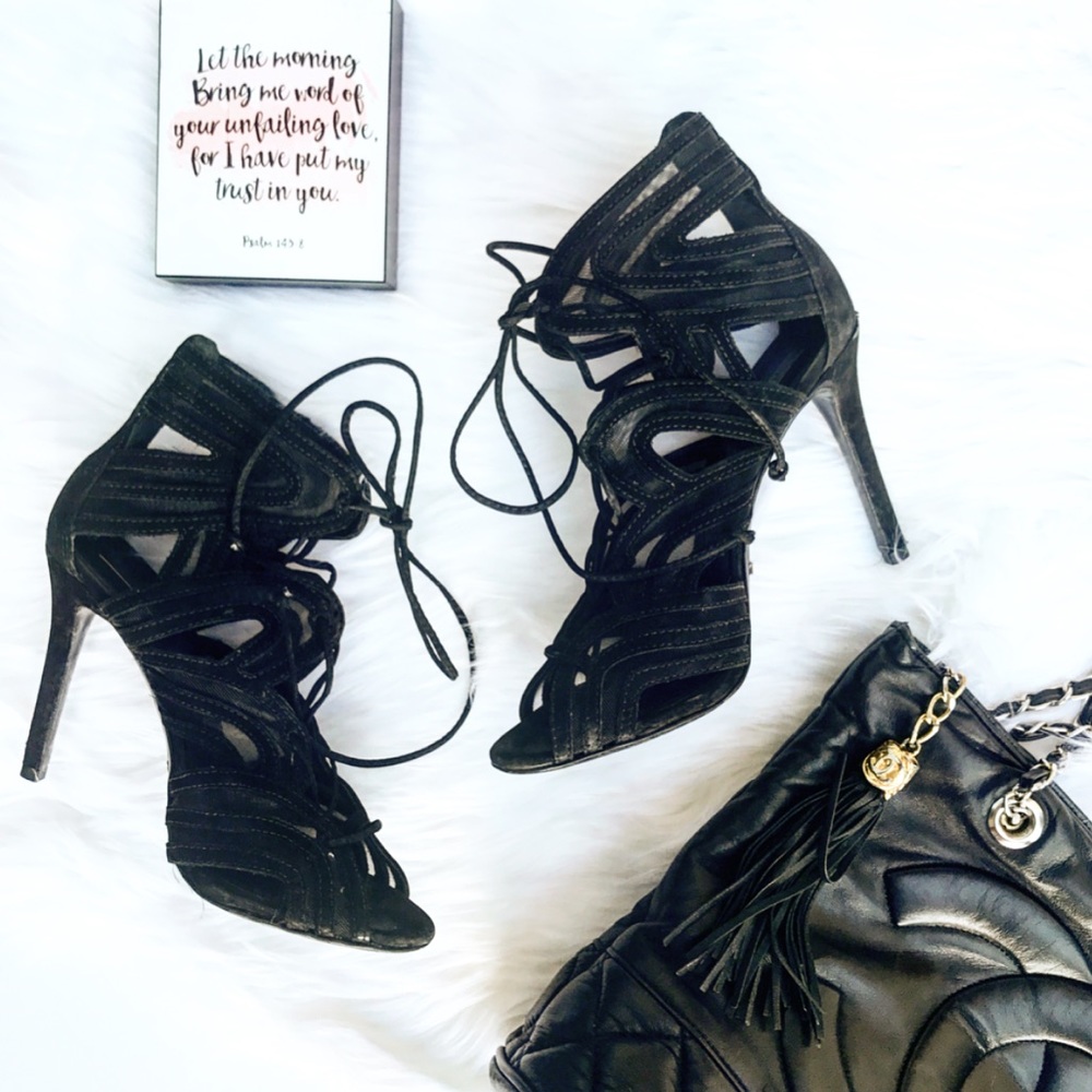 Schutz black lace up heels
