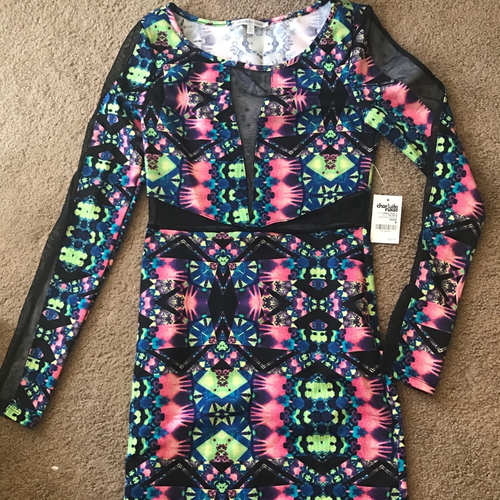 Galactic Mini Dress with Mesh Cutouts