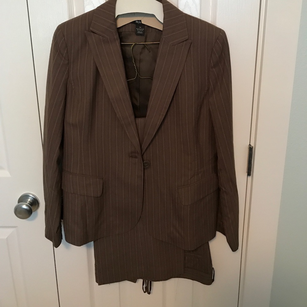 Brown pinstripe woman's suit
