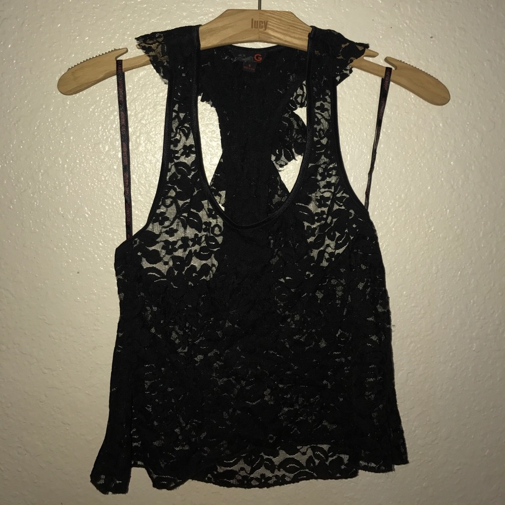 G by Guess Black Lace Croo Top