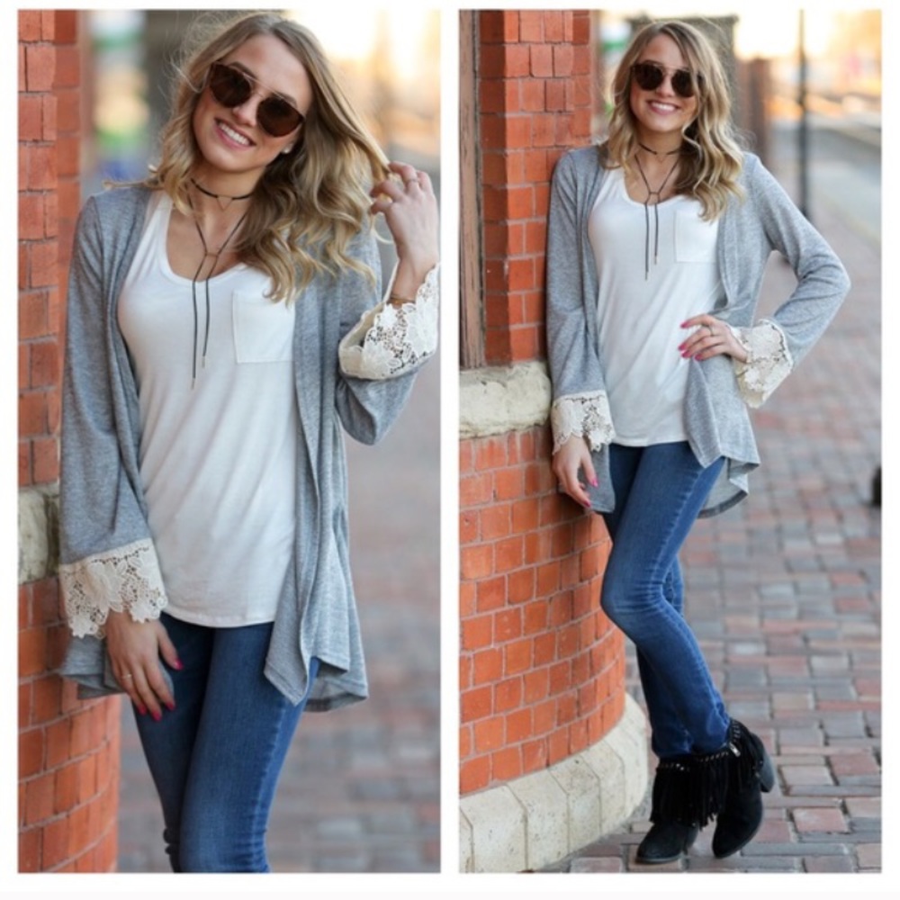 🆑⚡️LAST 1(S)! 🍁Grey Lace Cuff Cardigan 💕