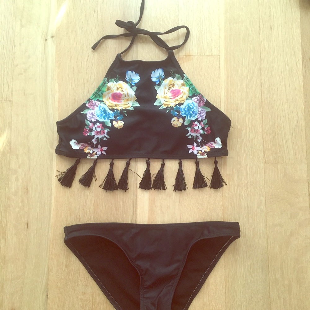 Black halter bikini top and bottom