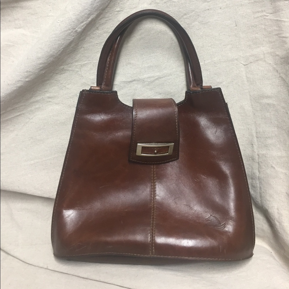 Brown leather handbag