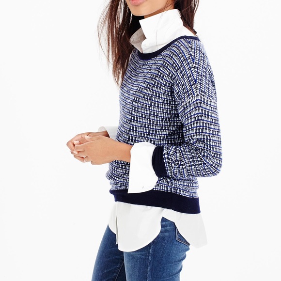 J. Crew Tops - J. CREW NAVY TWEED PULLOVER WITH SHIMMERY THREADS