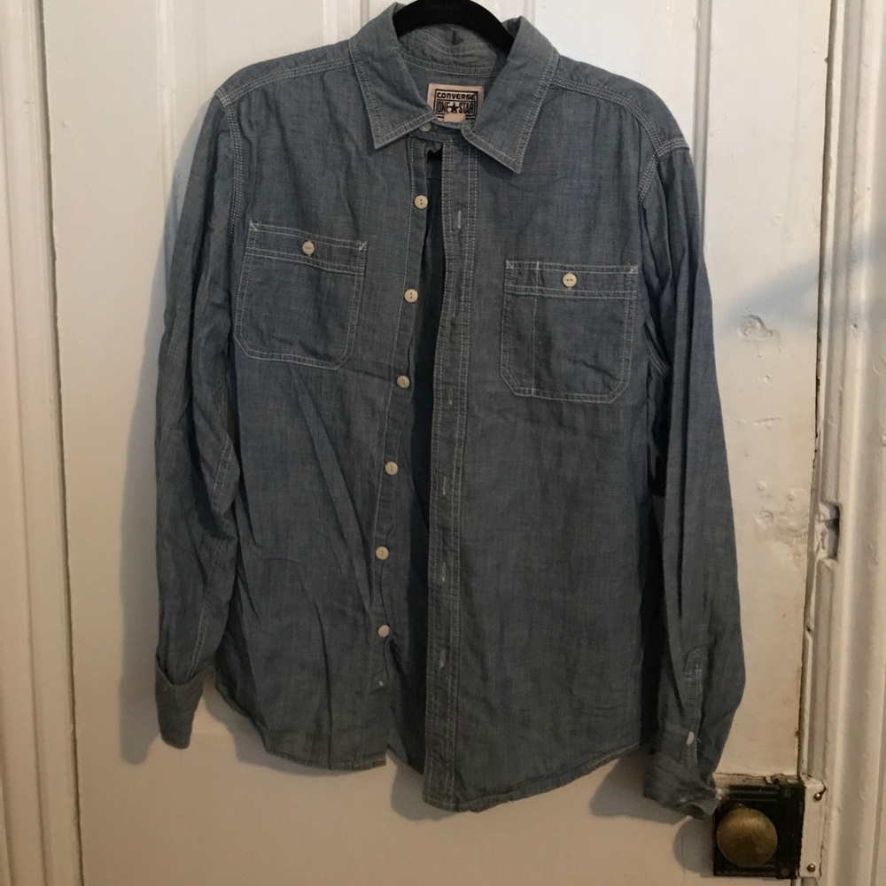 Blue button up cotton shirt