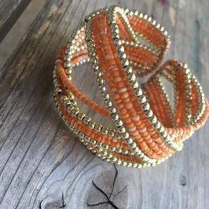 Burnt Orange/Gold Beaded Bracelet Cuff