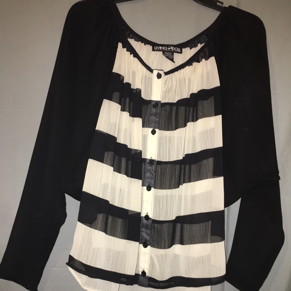 Sheer black and white blouse
