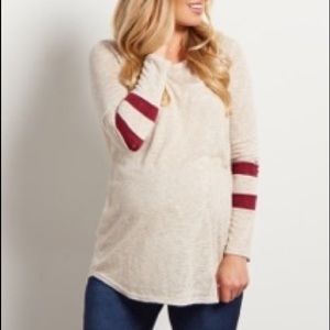 Burgundy Striped Sleeve Maternity Top