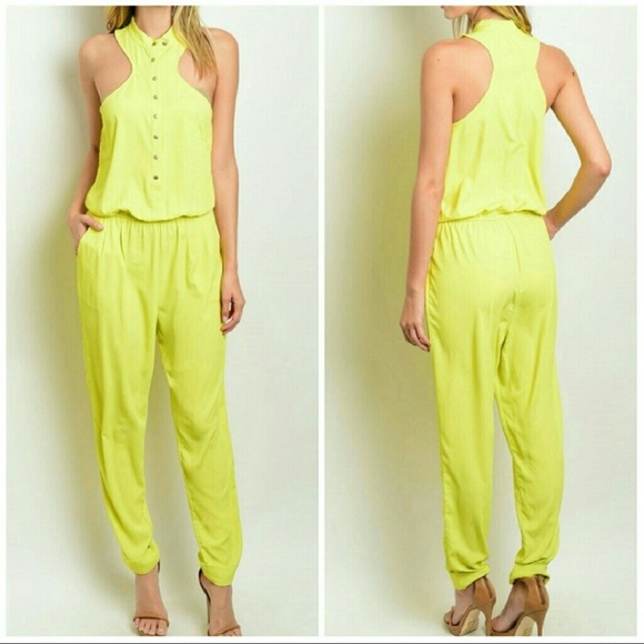Threadzwear Pants - 閭ORDER TODAY閭 Yellow Button Down Jumpsuit