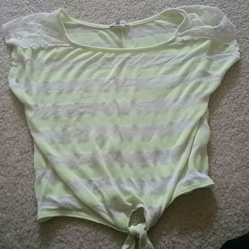 Charlotte russe neon light green & cream stripes