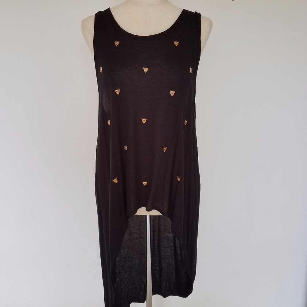 Gold Jaguar Embellished Hi-Lo Top