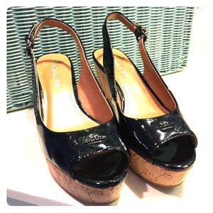 Coach Black/Cork Wedge Shoes Size 6.5 B
