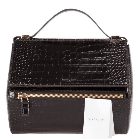 GIVENCHY Pandora box croc embossed leather satchel