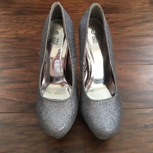 Silver glitter heels