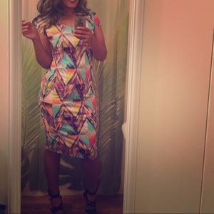 Geo print multi colored cap sleeve dress