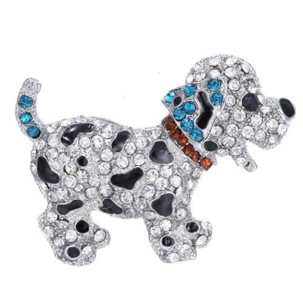 Brooch black and white spotted dog
