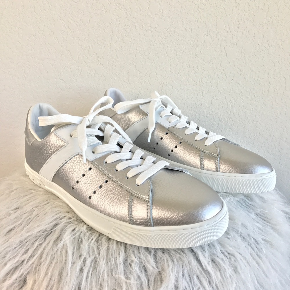 TOD'S silver leather lace up sneakers