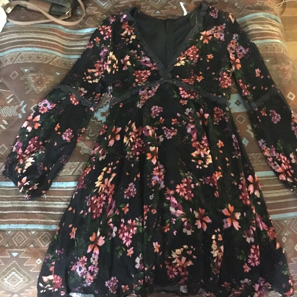 Boho black floral dress