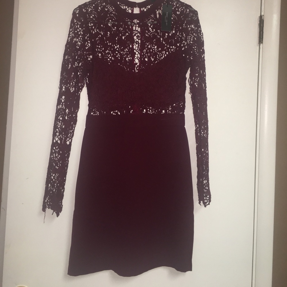 Burgundy two piece lace pencil type dress