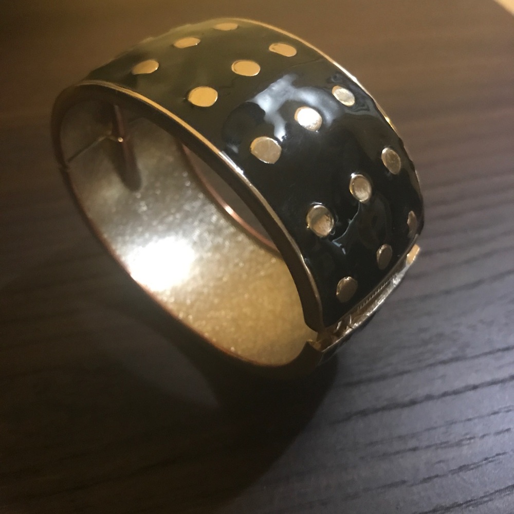 Black and gold polka dot cuff bracelet