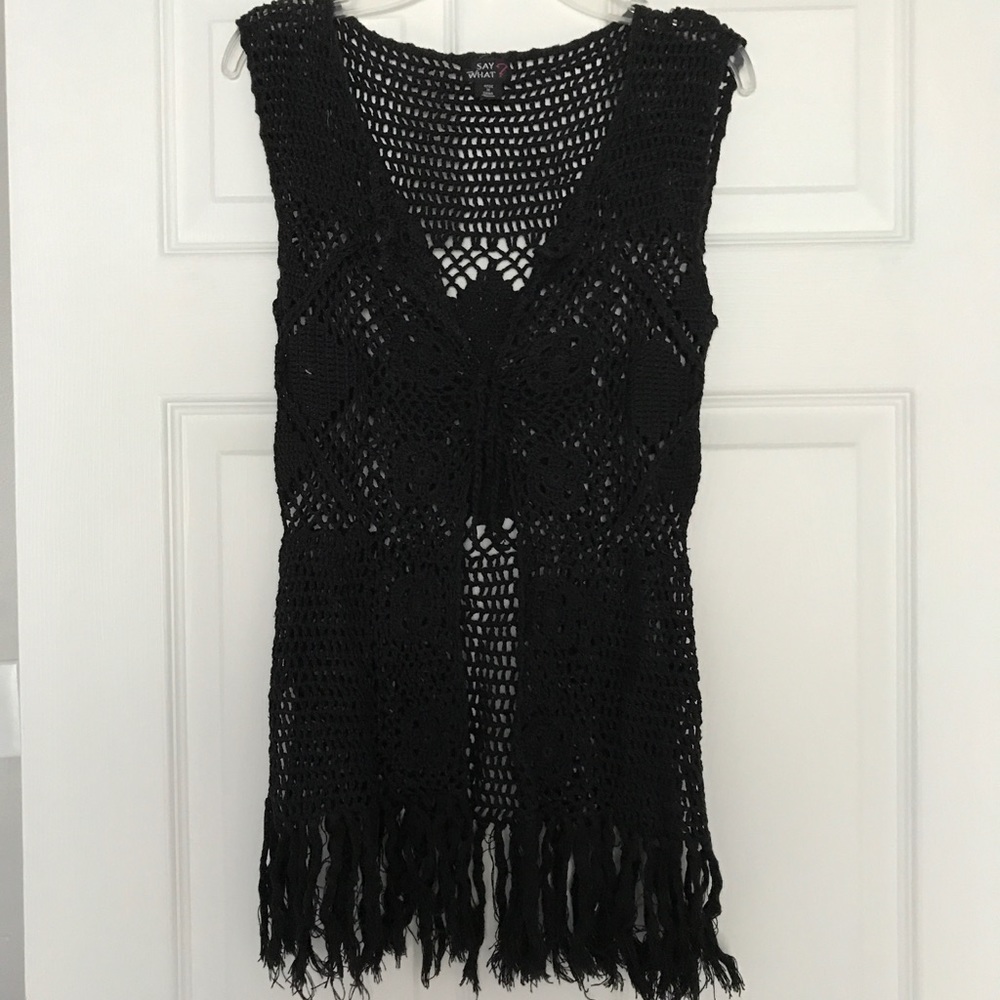 Black crochet vest. Ties in front.