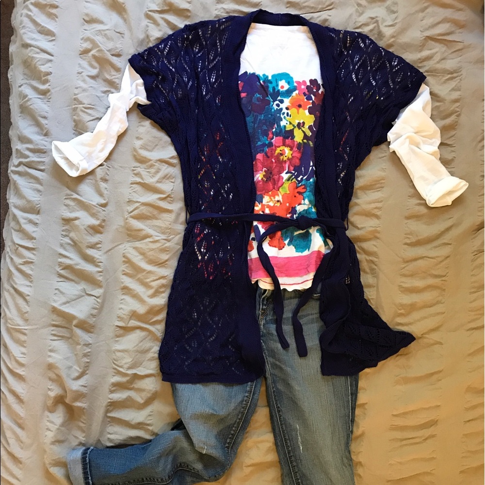 Crochet Knit Short Sleeve Duster