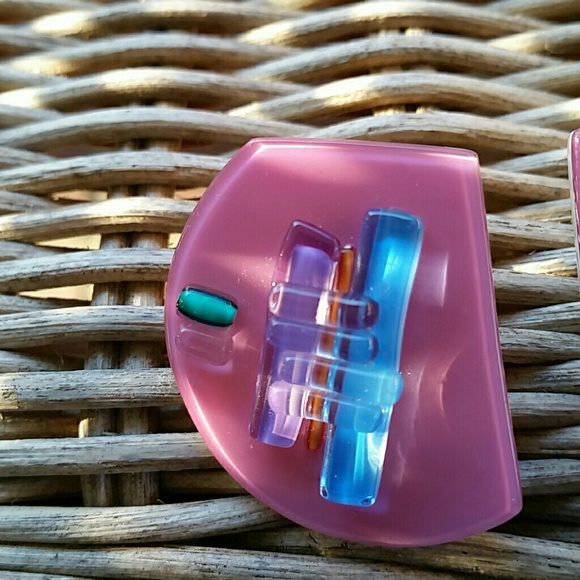 4/25♡Pink Retro Art Deco Earrings - Picture 2 of 7