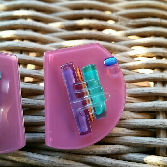 4/25♡Pink Retro Art Deco Earrings - Picture 3 of 7