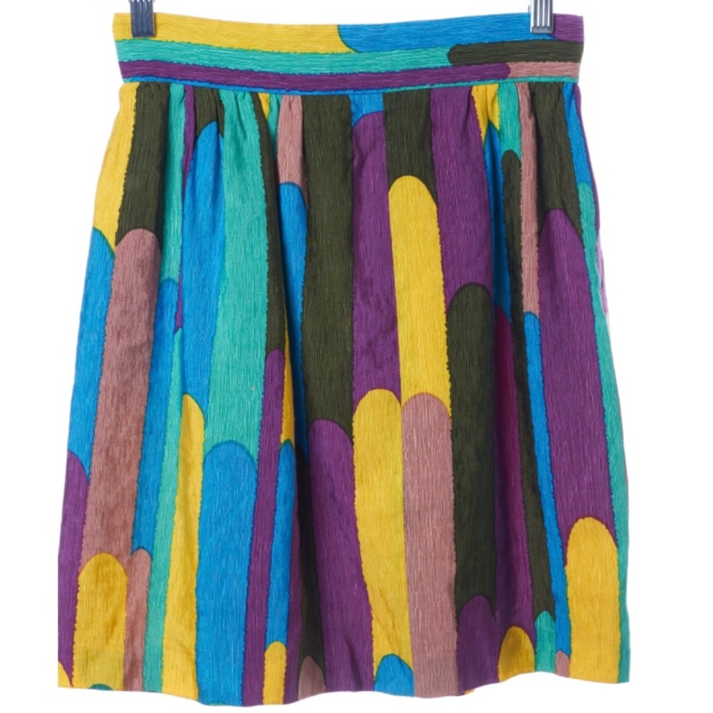 TIBI Multi-Color Print Silk/Linen Skirt