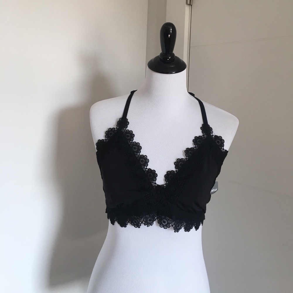 Aerie black bralette with ornate lace trim Large
