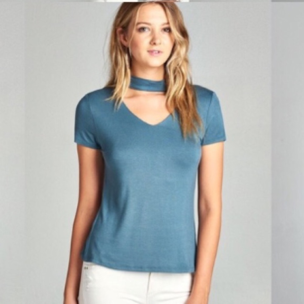 Soft blue choker top.