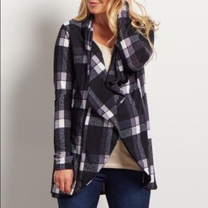 Plaid Open Drape Cardigan