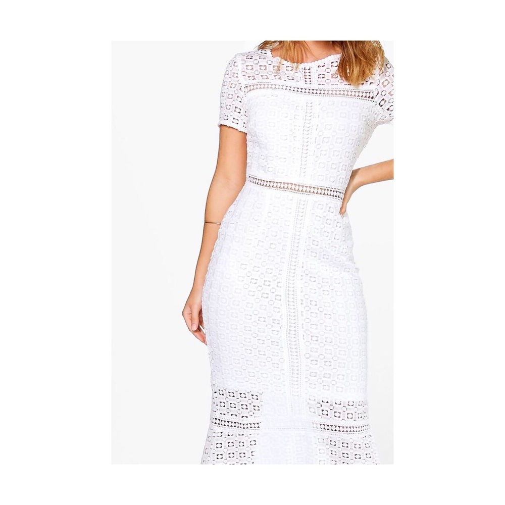 Boohoo Crochet Lace Panel Midi Dress