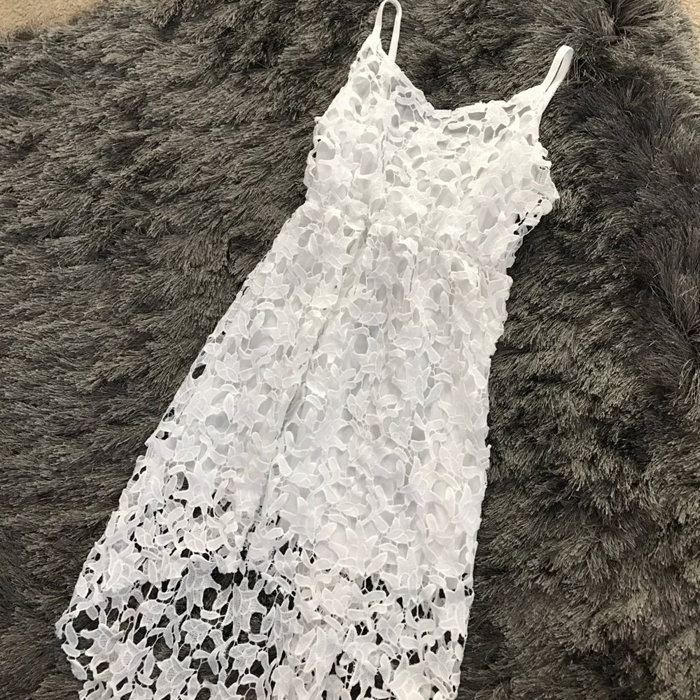 White Lace High Low Dress - Gem White Lace High Low Dress - Gem