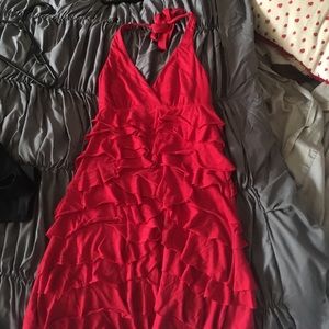 Express red ruffled halter top dress