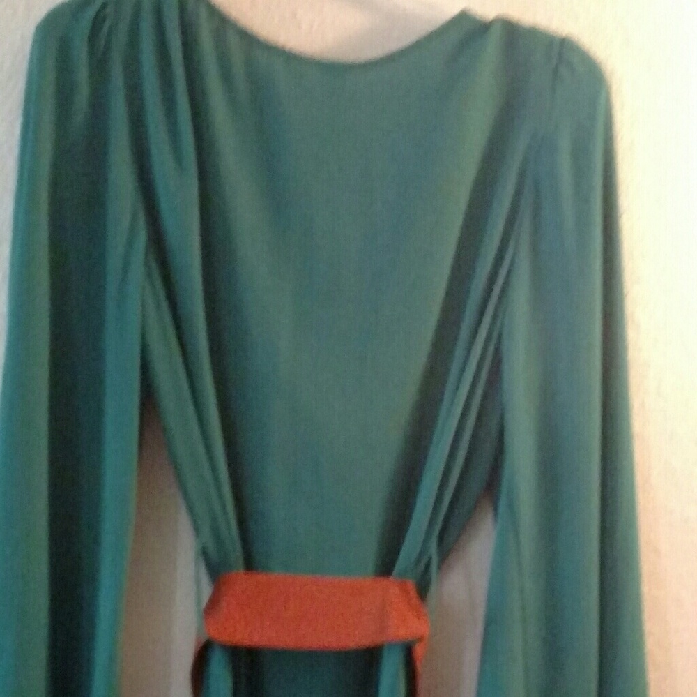 Bell sleeve teal dress