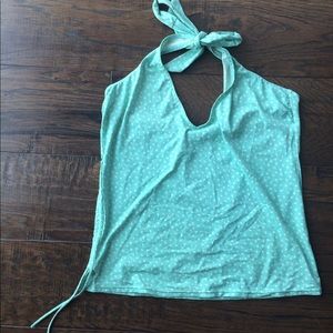 Turquoise polka dot rash tank top