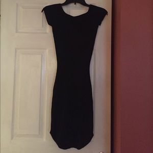 Black midi ribbed fitted dress