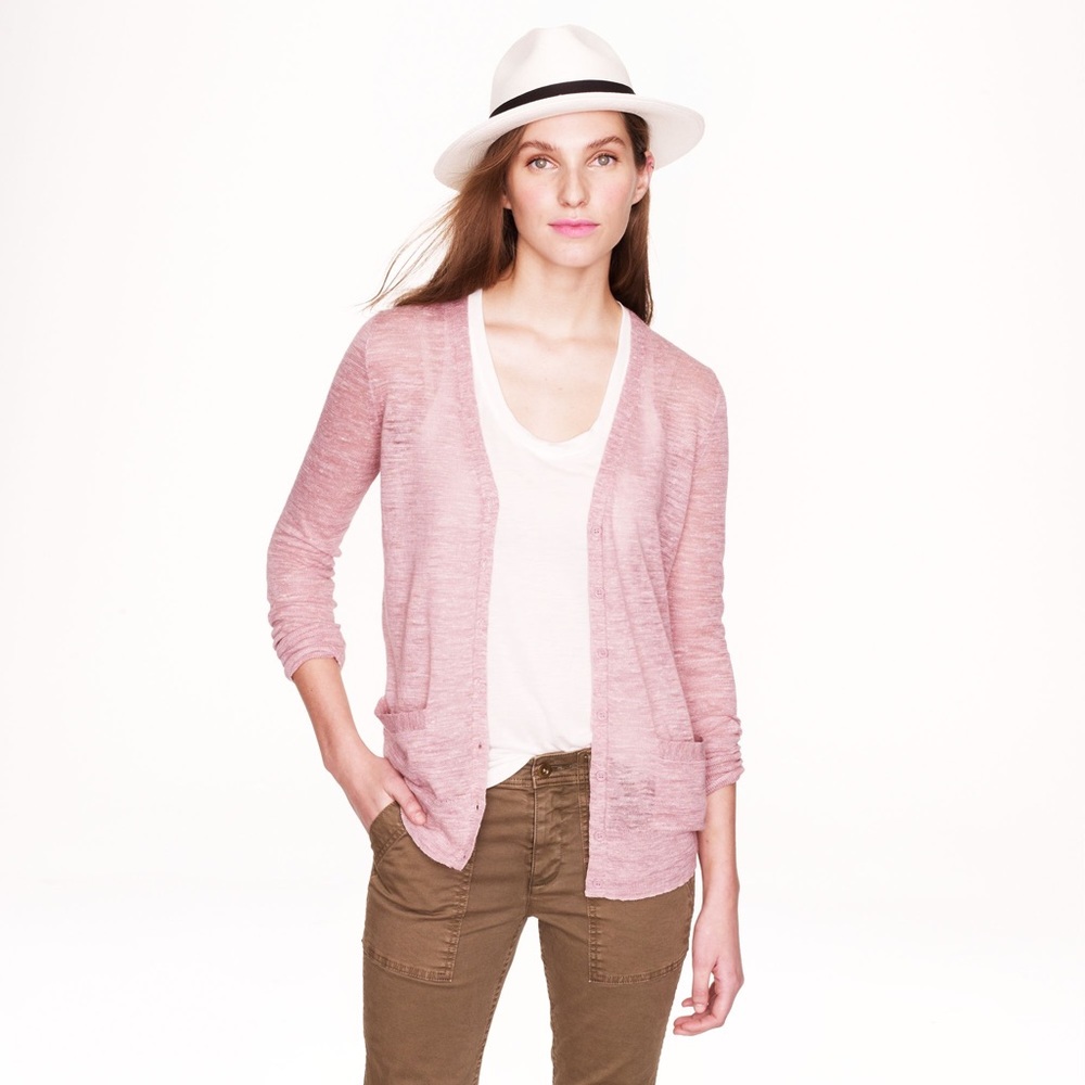 J.Crew linen ivory sheer L/S pockets cardigan - Picture 1 of 8