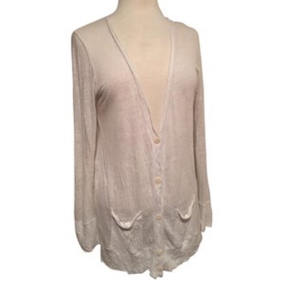 J.Crew linen ivory sheer L/S pockets cardigan - Picture 3 of 8