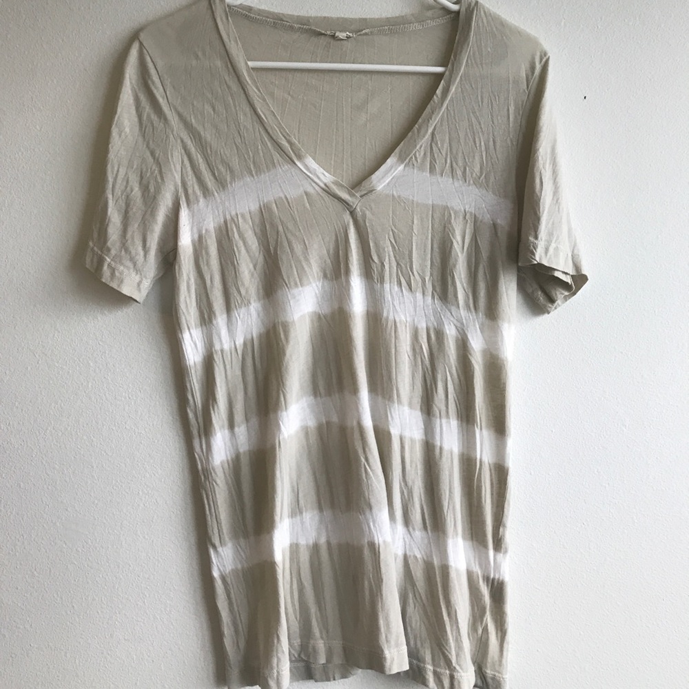 Cream and White Striped Short Sleeve Shirt